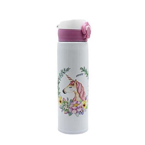 Amamcy Cute Unicorn Thermos Cup Water Bottle Stainless Steel Vacuum Flask Insulated Travel Mug for Women Kids 500ml (17oz)