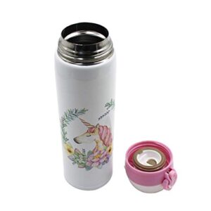 Amamcy Cute Unicorn Thermos Cup Water Bottle Stainless Steel Vacuum Flask Insulated Travel Mug for Women Kids 500ml (17oz)