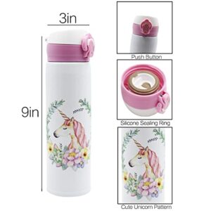 Amamcy Cute Unicorn Thermos Cup Water Bottle Stainless Steel Vacuum Flask Insulated Travel Mug for Women Kids 500ml (17oz)