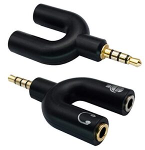 aaotokk 3.5mm headphone y splitter adapter gold plated 4 pole 3.5mm male to 3.5mm headphone+microphone (mic) female plugs audio stereo converter(2-pack)