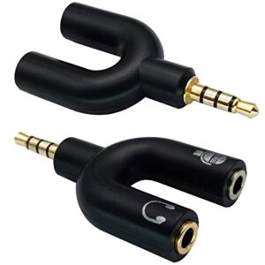 AAOTOKK 3.5mm Headphone Y Splitter Adapter Gold Plated 4 Pole 3.5mm Male to 3.5MM Headphone+Microphone (MIC) Female Plugs Audio Stereo Converter(2-Pack)