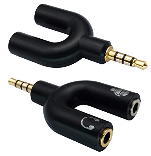 AAOTOKK 3.5mm Headphone Y Splitter Adapter Gold Plated 4 Pole 3.5mm Male to 3.5MM Headphone+Microphone (MIC) Female Plugs Audio Stereo Converter(2-Pack)