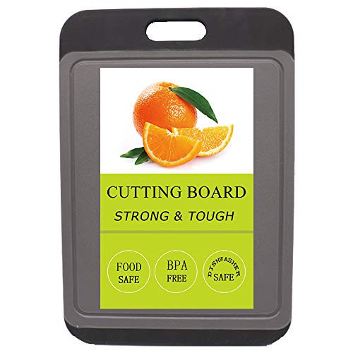 Svenee Medium Kitchen Cutting Board Mats, BPA Free, Dishwasher Safe, Juice Grooves, Thicker Boards, Easy Grip Handle, Non Porous (13.8 x 9.5 inch)