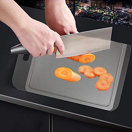 Svenee Medium Kitchen Cutting Board Mats, BPA Free, Dishwasher Safe, Juice Grooves, Thicker Boards, Easy Grip Handle, Non Porous (13.8 x 9.5 inch)