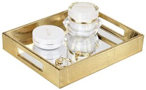 vixdonos decorative mirror tray,gold vanity tray,leather catchall organizer for makeup,perfume and cosmetic on dresser or coffee table(small, gold)