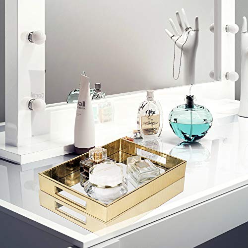 Vixdonos Decorative Mirror Tray,Gold Vanity Tray,Leather Catchall Organizer for Makeup,Perfume and Cosmetic on Dresser or Coffee Table(Small, Gold)