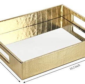 Vixdonos Decorative Mirror Tray,Gold Vanity Tray,Leather Catchall Organizer for Makeup,Perfume and Cosmetic on Dresser or Coffee Table(Small, Gold)