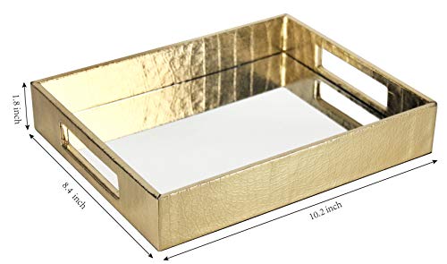 Vixdonos Decorative Mirror Tray,Gold Vanity Tray,Leather Catchall Organizer for Makeup,Perfume and Cosmetic on Dresser or Coffee Table(Small, Gold)