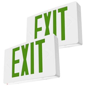 lfi lights | green exit sign | all led | white thermoplastic housing | hardwired with battery backup | optional double face and knock out arrows included | ul listed | (2 pack) | led-g