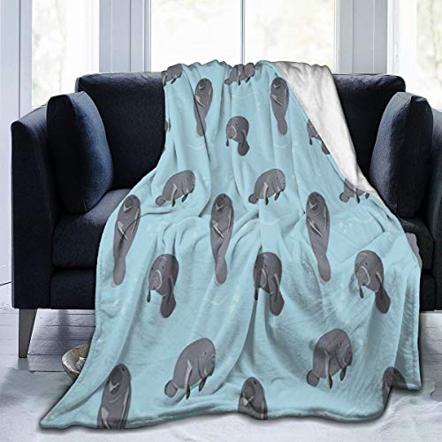 Manatee Blue Flannel Fleece Microfiber Throw Blanket Extra Soft Brush Fabric Winter Warm Sofa Blanket Fuzzy Microplush Lightweight Thermal Fleece Blankets for Home Bed Couch