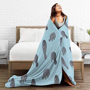 Manatee Blue Flannel Fleece Microfiber Throw Blanket Extra Soft Brush Fabric Winter Warm Sofa Blanket Fuzzy Microplush Lightweight Thermal Fleece Blankets for Home Bed Couch