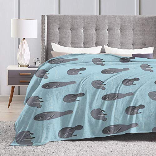 Manatee Blue Flannel Fleece Microfiber Throw Blanket Extra Soft Brush Fabric Winter Warm Sofa Blanket Fuzzy Microplush Lightweight Thermal Fleece Blankets for Home Bed Couch