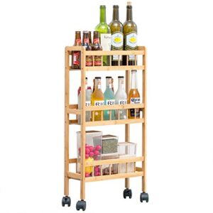 copree bamboo 3-tier kitchen removable storage cart, slim slide out rolling pantry shelf