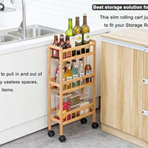COPREE Bamboo 3-Tier Kitchen Removable Storage Cart, Slim Slide Out Rolling Pantry Shelf