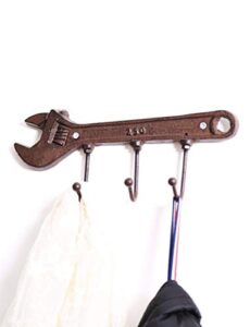 lemonadeus retro cast iron vintage key rack holder hooks axe/wrench spanner design decorative wall mounted antique garage garden tool holder coat hat hooks wall decor (wrench)