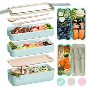 edtsy bento box for kids and adults with dividers 1100 ml - leakproof lunchbox with utensils - lunch solution offers durable, leak-proof, on-the-go meal and snack packing (green)