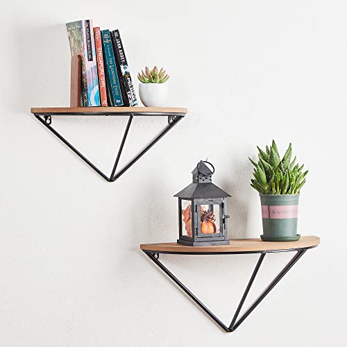 glitzhome 2 Set Half Round Floating Shelves, Wall Mounted Rustic Wood Wall Storage Shelves Organizer Decor for Indoor