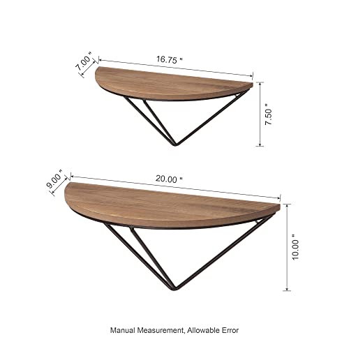 glitzhome 2 Set Half Round Floating Shelves, Wall Mounted Rustic Wood Wall Storage Shelves Organizer Decor for Indoor