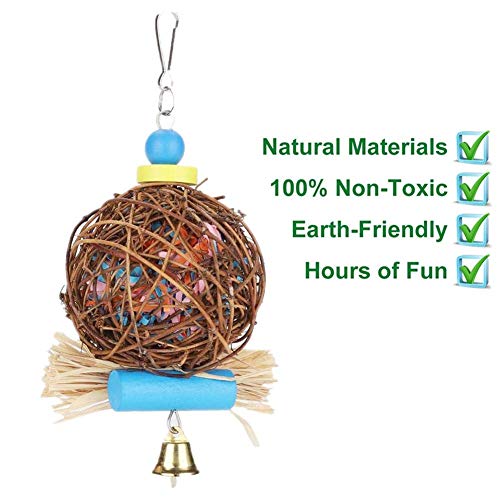 Kassbest Bird Parrot Chewing Toys,Natural Rattan Ball Shredder Toy Cage Foraging Shredder Toy and Bird Beak Grinding Stone Lava Block Calcium Supplement for Budgie Lovebirds Conures Parakeet 2 Pack