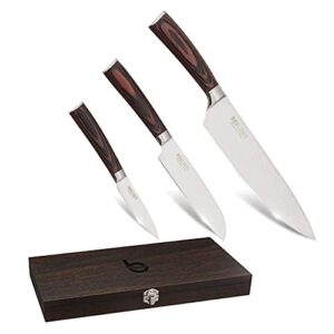 3-piece knives set for kitchen, stainless laser-etched damascus knife set with professional chef knife, santoku knife, & paring knife, kitchen knifes in luxury wooden box, gifts for chefs - breliser