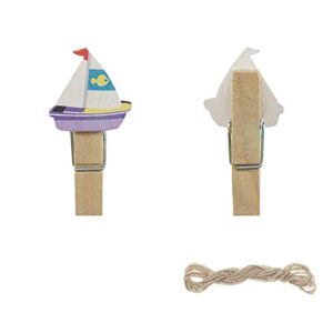 Mini Ocean Nautical Wooden Clothespins Sea Decorative Wood Peg Pin Craft Clips for Pictures Memo Card Photo with Jute Twine, 30 Counts by Shxstore