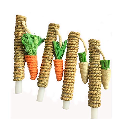 Hamiledyi Pet Bunny Fun Tree Rabbit Chew Toy Rattan Grass Scratcher Climbing Tree Play Carrot Toy for Small Animal