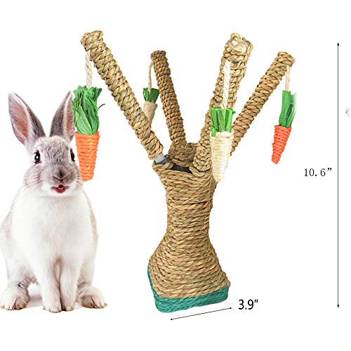 Hamiledyi Pet Bunny Fun Tree Rabbit Chew Toy Rattan Grass Scratcher Climbing Tree Play Carrot Toy for Small Animal