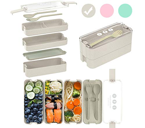 ZFBB Bento box for kids and adults with Dividers 1100 ml - Leakproof lunchbox with utensils - Lunch Solution Offers Durable, Leak-Proof, On-the-Go Meal and Snack Packing (Beige)