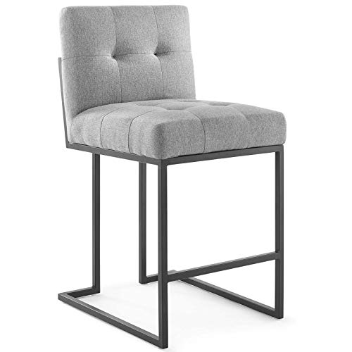 Modway Privy Black Stainless Steel Upholstered Fabric Counter Stool, Light Gray