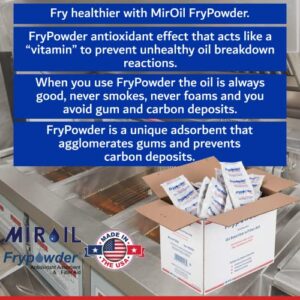 MirOil P36B 72 x size B Portion Packs (240ml Each) Fry Powder Oil Stabilizer and Filter Aid, Fryer Oil Saver, Item 40424, Food centers cook hotter, Save Oil, Remove Carbon deposits