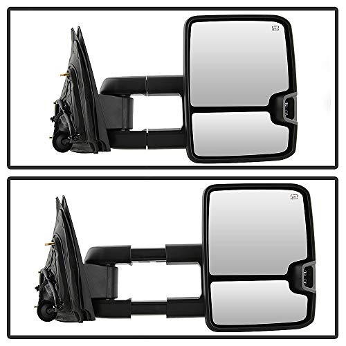 Acanii - Telescoping Power Heat Smoke LED Cargo Towing Mirrors Pair For 2014-2018 Chevy Silverado Sierra 2015 2016 2017