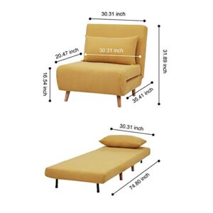 GIA Tri-Fold Convertible Polyester Sofa Bed Chair with Removable Pillow and Legs, Yellow 1 pack