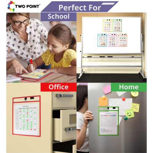 Magnetic Dry Erase Pockets by Two Point (6-Pack) - Plastic Sleeves | Teaching Supplies | Dry Erase Sheets | Dry Erase Sleeves | School Supplies for Teachers | Job Ticket Holders | Office Products