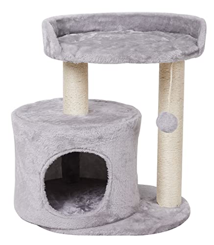 MIAO PAW G5 Small Cat Tree Tower Condo Furniture Activity Center Play House Sisal Scratching Posts Large Platforms and a condo Grey