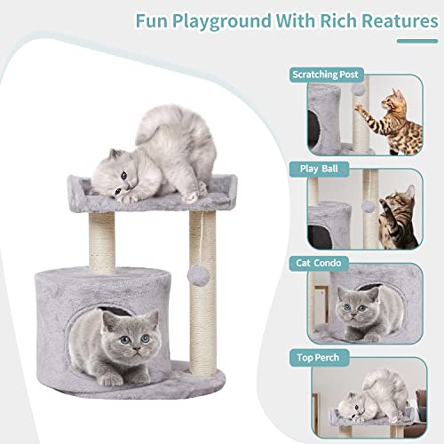 MIAO PAW G5 Small Cat Tree Tower Condo Furniture Activity Center Play House Sisal Scratching Posts Large Platforms and a condo Grey