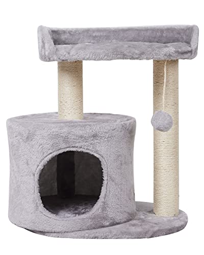 MIAO PAW G5 Small Cat Tree Tower Condo Furniture Activity Center Play House Sisal Scratching Posts Large Platforms and a condo Grey