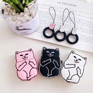 Joyleop(Pink Finger Cat)Compatible with Airpods 1/ 2 Case Cover,3D Cute Cartoon Animal Funny Fun Cool Kawaii Fashion,Silicone Airpod Character Skin Keychain Ring,Girls Boys Teens,Case for Air pods 1&2