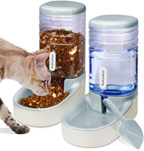 pets gravity food and water dispenser set,small & big dogs and cats automatic food and water feeder set,double bowl design for small and big pets (gray)