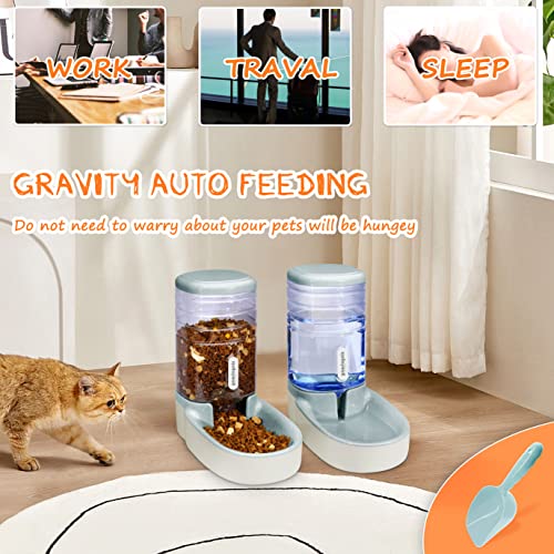 Pets Gravity Food and Water Dispenser Set,Small & Big Dogs and Cats Automatic Food and Water Feeder Set,Double Bowl Design for Small and Big Pets (Gray)