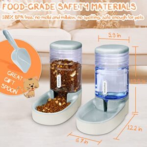 Pets Gravity Food and Water Dispenser Set,Small & Big Dogs and Cats Automatic Food and Water Feeder Set,Double Bowl Design for Small and Big Pets (Gray)