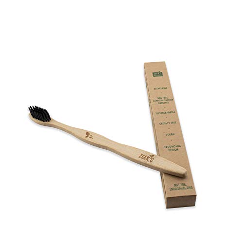 Biodegradable Eco-Friendly Natural Bamboo Charcoal Toothbrushes - Pack of 4 - Numbered - Charcoal Infused Bristles