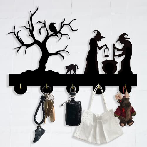 YSDESIGN Halloween Witch Wall Decor Hooks-Wooden Coats Bags Keys for Bedroom Kitchen Living Room-Unique Key Hooks Key Holder Gift for Friends