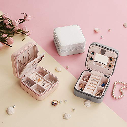 ANWBROAD Travel Jewelry Box Jewelry Case Small Jewelry Box Pportable Mini Display Storage Case with Mirror for Rings Earrings Necklace Bracelets Earrings for Girls Women Faux Leather UJJB001H