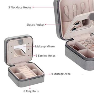 ANWBROAD Travel Jewelry Box Jewelry Case Small Jewelry Box Pportable Mini Display Storage Case with Mirror for Rings Earrings Necklace Bracelets Earrings for Girls Women Faux Leather UJJB001H