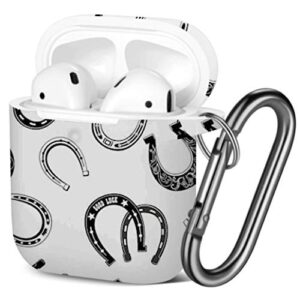 [ compatible with airpods 2 and 1 ] shockproof soft tpu gel case cover with keychain carabiner for apple airpods (horse shoe icon)
