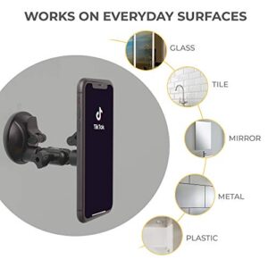 hula+ Shower/Mirror Phone Holder/Mount/Stand. Reusable Non-Residue Mount for Bathroom/Kitchen/Wall. Compatible with All Phones, Great Gift for TikTok/YouTube/Make Up… (Black)