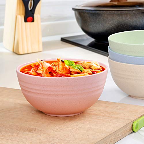 DUOLUV Unbreakable Cereal Bowls - Wheat Straw Fiber Lightweight Bowl Sets 4 - Dishwasher & Microwave Safe - for,Rice,Soup Bowls (24 OZ)