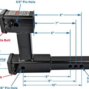 TOPTOW 64131 Dual Hitch Extension, 2 inch Towing Receivers, Extends Adjustable Length, 4,000lbs