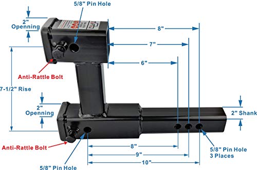 TOPTOW 64131 Dual Hitch Extension, 2 inch Towing Receivers, Extends Adjustable Length, 4,000lbs