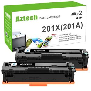 aztech compatible toner cartridge replacement for hp 201x cf400x 201a cf400a high yield for hp color pro mfp m277dw m252dw m277n m277c6 m252n m277n printer toner cartridges ink black, 2-pack